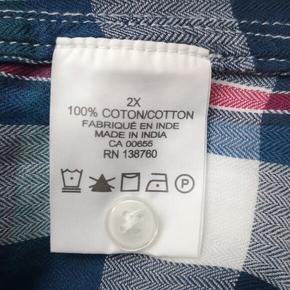 d/c Jeans Ladies Size 2X Made in India Plaid Button Front Shirt - Picture 4 of 9